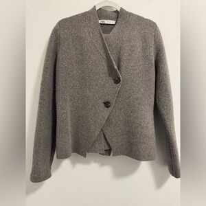 Gray Button-Up Cardigan and Skirt